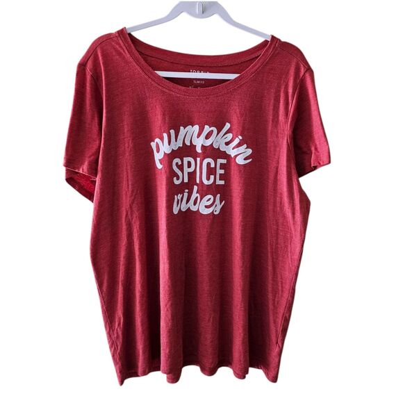 Torrid Top 3X Red-Orange Pumpkin Spice Vibe Graphic T-Shirt Slim Fit Blouse - Picture 1 of 8